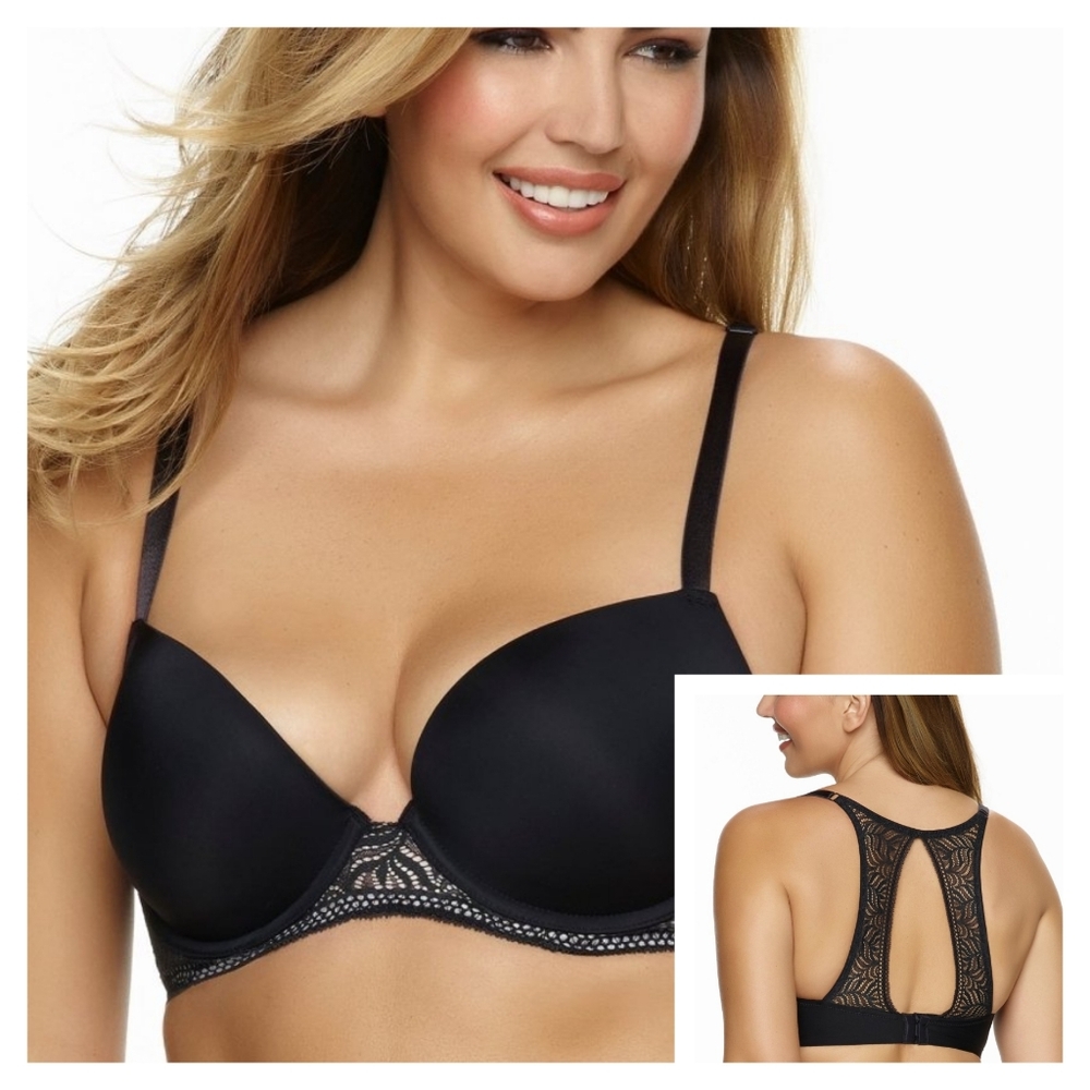 Paramour Carolina Seamless Plunge Contour Bra Lace Keyhole Racerback Size 36G